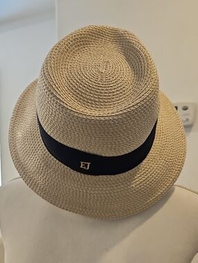Eric Javits Straw Fedora in Natural with Black Band New